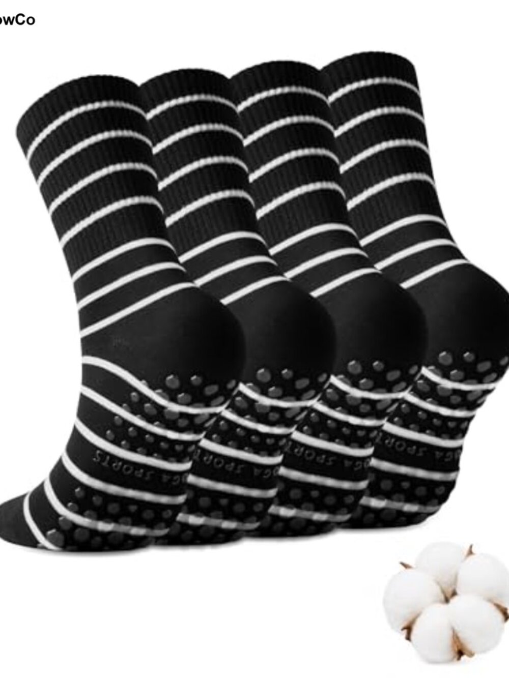 Non Slip Yoga Socks for Women 4 Pairs Cotton Crew Pilates Barre